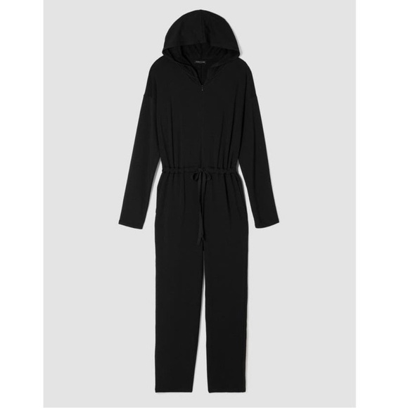 Eileen Fisher Cozy Brushed Terry Hooded Jumpsuit Black - Picture 4 of 14